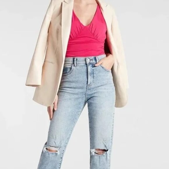 Express Pink Body Contour Double Layer Empire V-Neck Thong Bodysuit SZ XS - Picture 3 of 7